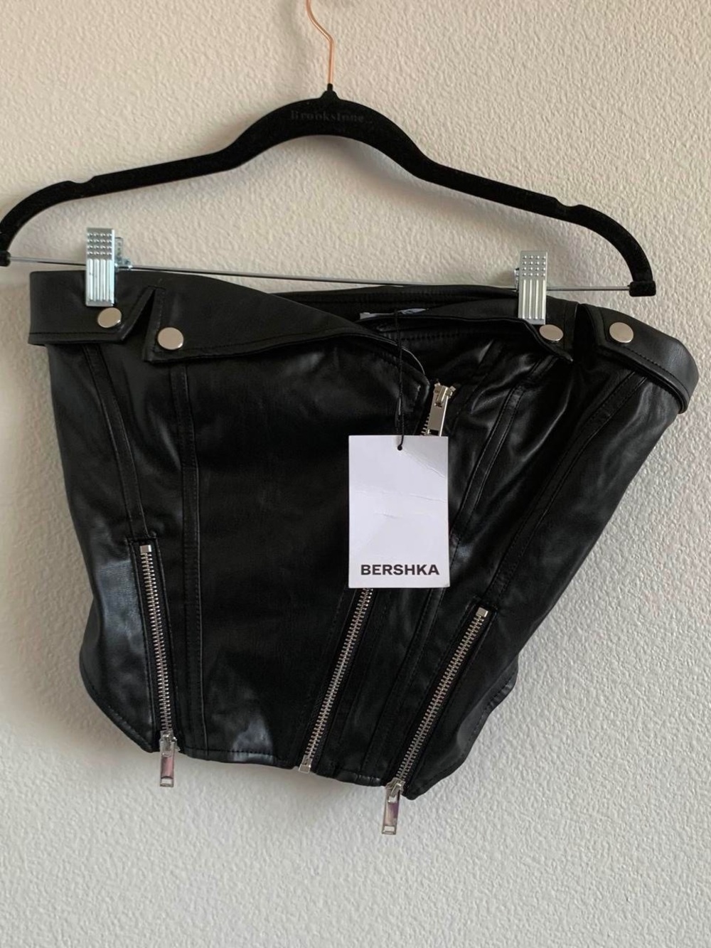 Bershka Black Leather-Style Convertible Corset Bag